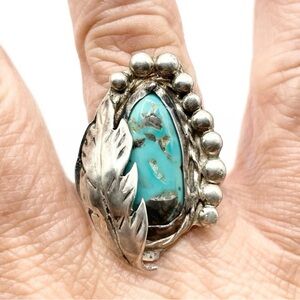 Size 12.5 Navajo Turquoise Sterling Silver Ring